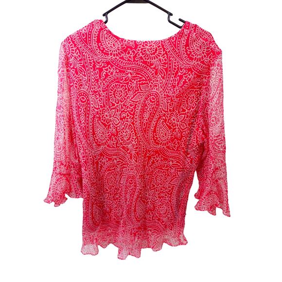 Carole Little Sheer 100% Silk Top w Sequins Layered Ruffled Sleeves SZ 1X - Picture 2 of 7